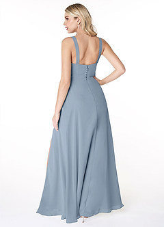 Azazie Jay Bridesmaid Dresses Dusty Blue A-Line Square Neckline Side Slit Chiffon Dress image2