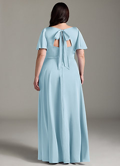 Azazie Kimber Robes de demoiselle d'honneur Robe Trapèze en Satin extensible Rayé Bleu Ciel image8
