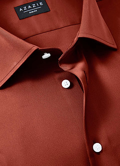 front Julian Terracotta Stretch Satin Dress Shirt