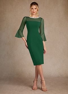 Azazie Bellevue Abiti per la Madre della Sposa Abito Tubino in Crepe Elasticizzato Perline Verde Scuro image4