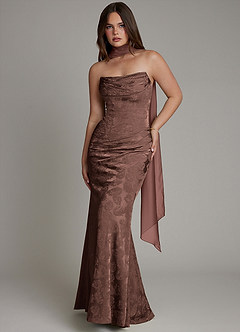Azazie Electra Bridesmaid Dresses Chocolate Jacquard Mermaid Corset Floral Jacquard Dress image1