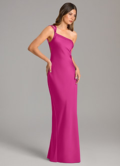 Azazie Monroe Bridesmaid Dresses Fuchsia Mermaid One Shoulder Stretch Satin Dress image5