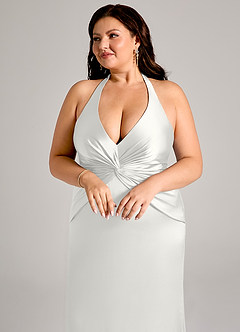 Azazie Valerie Suknie dla druhen Syrena Pofałdowany Satyna elastyczna Do ziemi Sukienka image13