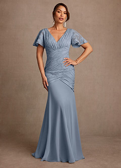 Azazie Jolene Abiti per la Madre della Sposa Abito Sirena in Burnout Floreale Plissettato Blu Polveroso image1