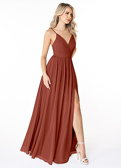 Azazie Gracie Bridesmaid Dresses Auburn A-Line Pleated Chiffon Dress image10