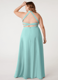 Azazie Clarice Bridesmaid Dresses Aqua A-Line Halter Chiffon Dress image9