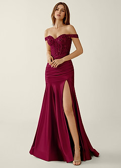 Briareny Burgundy Lace Sequin Embroidery Stretch Satin Prom Dress image5