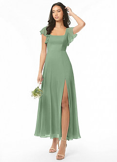 Azazie Bondi Abiti da Damigella Abito A-Line in Chiffon Increspato Matcha image1