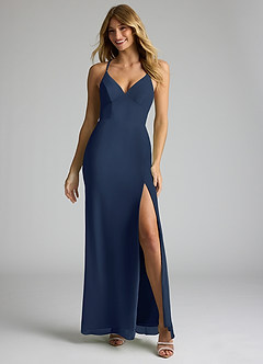 Azazie Becca Bridesmaid Dresses Dark Navy Sheath V-Neck Chiffon Dress image3