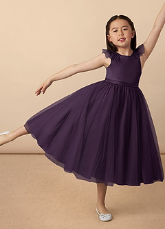 Azazie Dolly Flower Girl Dresses Plum A-Line Bow Tulle Dress image1