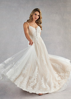 Azazie Avarie Vestidos de novia Vestido de Blanco Diamante Champán de Tul de Corte en A con Lentejuela image2