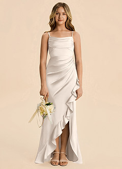 Azazie Mia Junior White Alabaster Mermaid Pleated Stretch Satin Dress image3