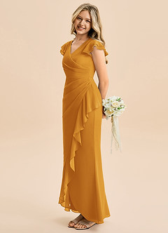 Azazie Julie Junior Vestido de Caramelo de Gasa de Corte Sirena con Volante image3