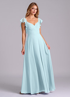 Azazie Leilani Bridesmaid Dresses Cloud Blue A-Line Pleated Chiffon Dress image4