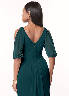 Azazie Noelia Final Sale Pine A-Line Pleated Mesh Dress image4