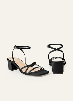 front Sandálias de salto bloco com tiras cruzadas de cetim fosco combinando