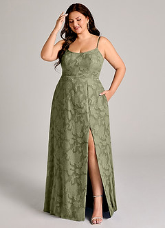 Azazie Moira Jurken voor bruidsmeisjes Jurk van Bloemen Burn-out met A-Lijn Zijsplit Pistache image7