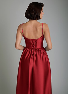 Azazie Mona Bridesmaid Dresses Scarlet A-Line Corset Stretch Satin Dress image6