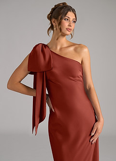Azazie Capri Bridesmaid Dresses Terracotta Mermaid One Shoulder Stretch Satin Dress image5
