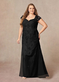 Azazie Marbella vestidos de madre de la novia Vestido de Negro de Encaje de Sirena con Reina Ana Lentejuelas image10