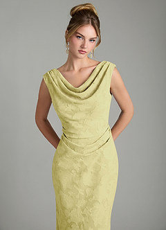 Azazie Kieryn At-home Try On Dresses Lemon Sorbet Mermaid Pleated Floral Burnout Dress image6