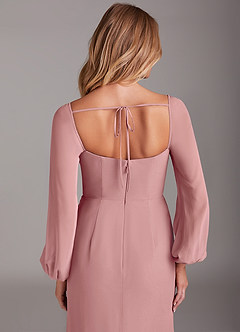 Azazie Charissa Brautjungfernkleider Etui Langarm Chiffon Kleid Altrosa image2