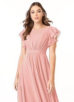 Azazie Daphne Modest Bridesmaid Dresses A-Line Ruffled Chiffon Floor-Length Dress image4