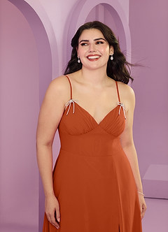 Barbie ♥ Azazie Bridesmaid Dresses Burnt Orange A-Line with Pockets Chiffon Dress image5