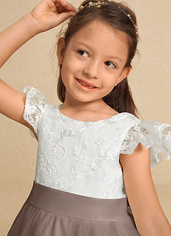 Azazie Vetty Flower Girl Dresses Ivory Taupe A-Line Lace Tulle Dress image8