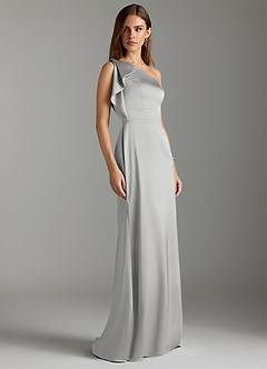 Azazie Rinna Bridesmaid Dresses Silver Mermaid Ruched Stretch Satin Dress image3