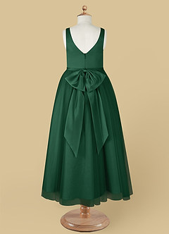 Azazie Marybell Flower Girl Dresses Dark Green A-Line Bow Tulle Dress image10