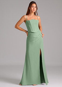 Azazie Jenine Vestidos de damas de honor Vestido de Matcha de Gasa de Corte Sirena con Sin tirantes image6