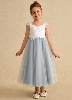 Azazie Momo Flower Girl Dresses Ivory Eucalyptus A-Line Lace Dress image3