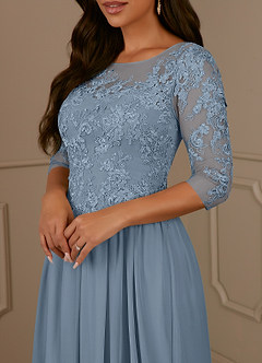 Azazie Harriet Mother of the Bride Dresses Dusty Blue A-Line Scoop lace Mesh Dress image5