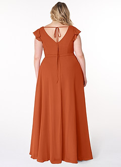 Azazie Claudine Bridesmaid Dresses Burnt Orange A-Line Flutter Sleeve Chiffon Dress image8