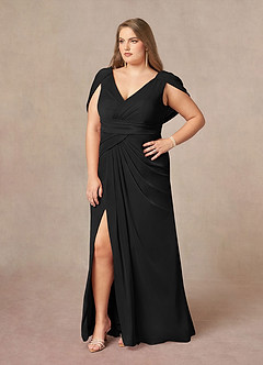 Azazie Luisa Mother of the Bride Dresses Black Mermaid V-Neck Pleated Mesh Dress image9