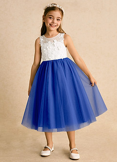 Azazie Lina Flower Girl Dresses Ivory Royal Blue Ball-Gown Lace Dress image2