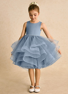 Azazie Tinie Flower Girl Dresses Dusty Blue Ball-Gown Bow Tulle Dress image5