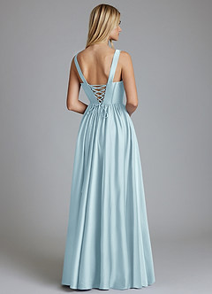 Azazie Delmie Bridesmaid Dresses Cloud Blue A-Line Corset Stretch Satin Dress image2