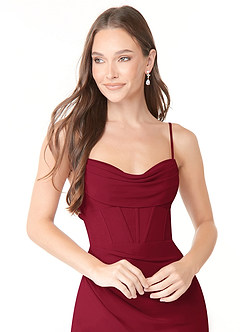 Azazie Mai Brautjungfernkleider Etui Plissee Chiffon Kleid Burgunderrot image5