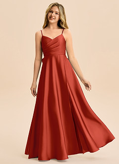 Azazie Rumi Junior Vestido de Óxido de Satén Elástico de Corte en A con Plisado image1