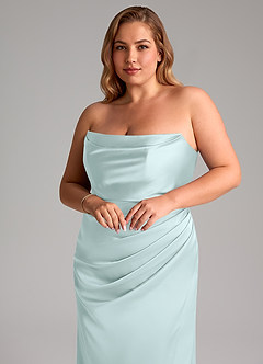 Azazie Leonis Bridesmaid Dresses Sea Glass Mermaid Pleated Stretch Satin Convertible Dress image11