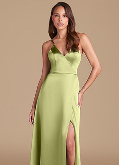 Azazie Maksim Final Sale Pistachio A-Line Metallic Satin Dress image3