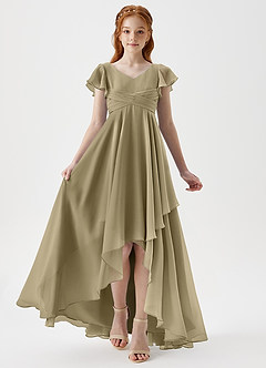 Azazie Caria Junior Robe Trapèze en Mousseline de soie Plissée Vert Mousse image6