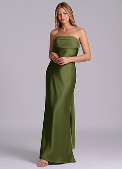 Azazie Ailanie Brudtärnklänningar Klä av Tubklänning i Stretch Satin Axelbandslös Oliv image3