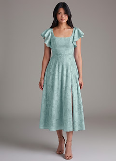 Azazie Bondi Bridesmaid Dresses Mist A-Line Ruched Floral Burnout Dress image4
