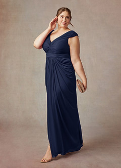 Azazie Lisolette vestidos de madre de la novia Vestido de Azul Marino Oscuro de Malla de Recto con Plisado image11