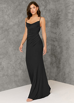 Azazie Beryl Bridesmaid Dresses Black Sheath Luxe Knit Dress image4