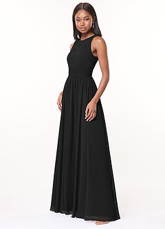 Azazie Harper Bridesmaid Dresses Black A-Line Pleated Chiffon Dress image3