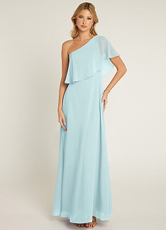Azazie Lizzy Bridesmaid Dresses Sea Glass A-Line One Shoulder Chiffon Dress image1